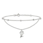 Sterling Silver Palm Tree 2-Strand 9 inch Plus 1 inch Extender - Total 10 inch Anklet
