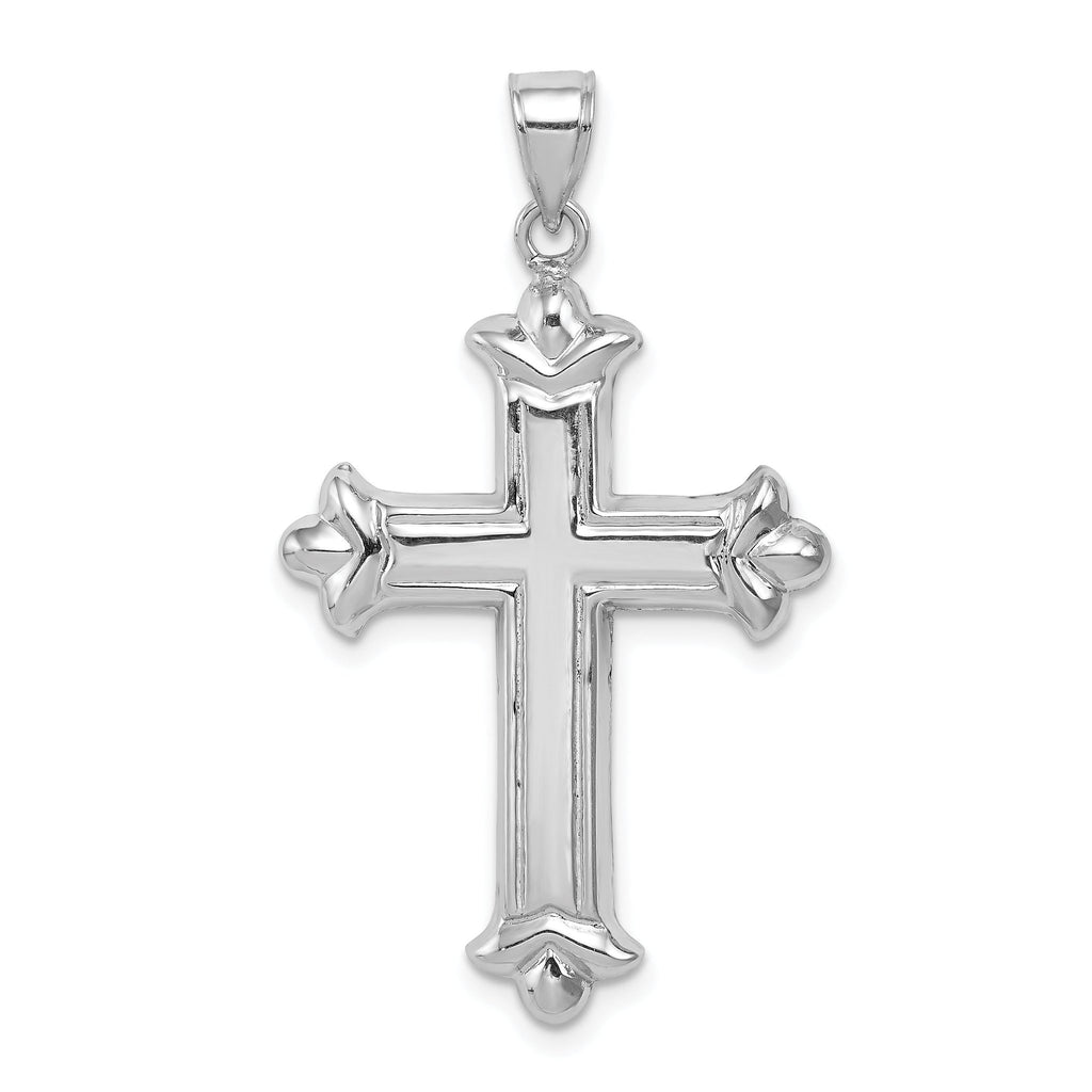 Sterling Silver 925 Rhodium-Plated Fleur-de-lis Cross Pendant Elegantly Polished