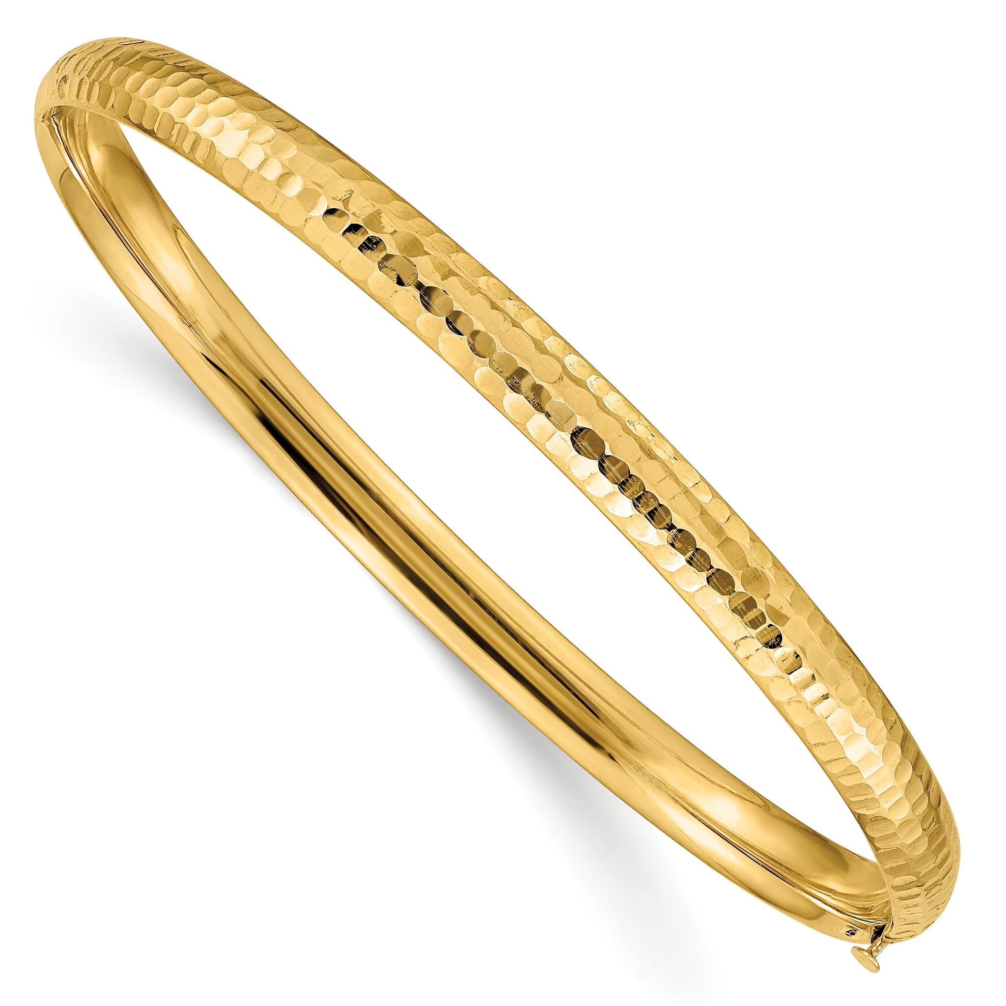 10k 3/16 Fancy Hammered Hinged Bangle Bracelet