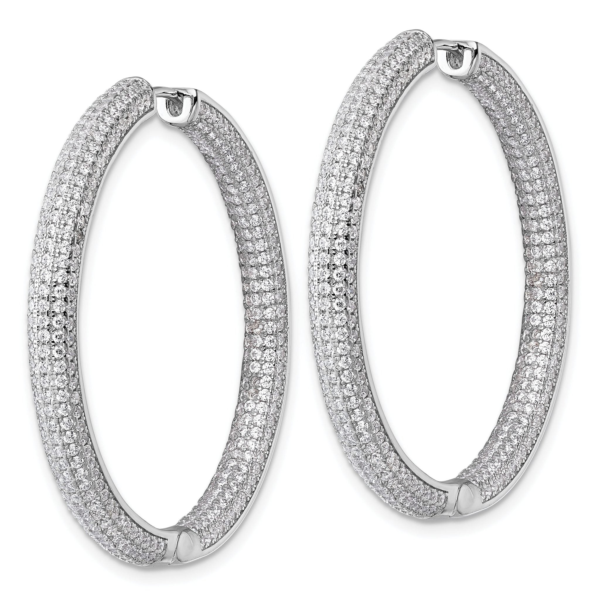 Sterling Silver Rhodium-plated In and Out CZ Pave 3.7 x 39mm Hinged Hoop Earrings Secondary image