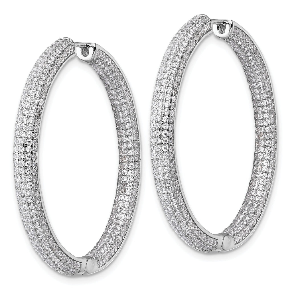 Sterling Silver Rhodium-plated In and Out CZ Pave 3.7 x 39mm Hinged Hoop Earrings
