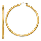 10k Satin & Diamond-cut 3mm Round Hoop Earrings