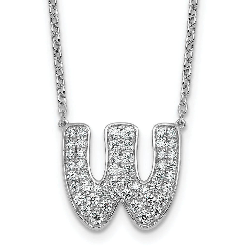 14k White Gold 3/4 carat Lab Grown Diamond VS+ F+ Complete Letter W 18 inch Initial Necklace