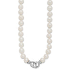 Sterling Silver Rhodium-plated 9-10mm White Near-Round Freshwater Cultured Pearl and CZ Clasp Adjustable 18 inch Necklace