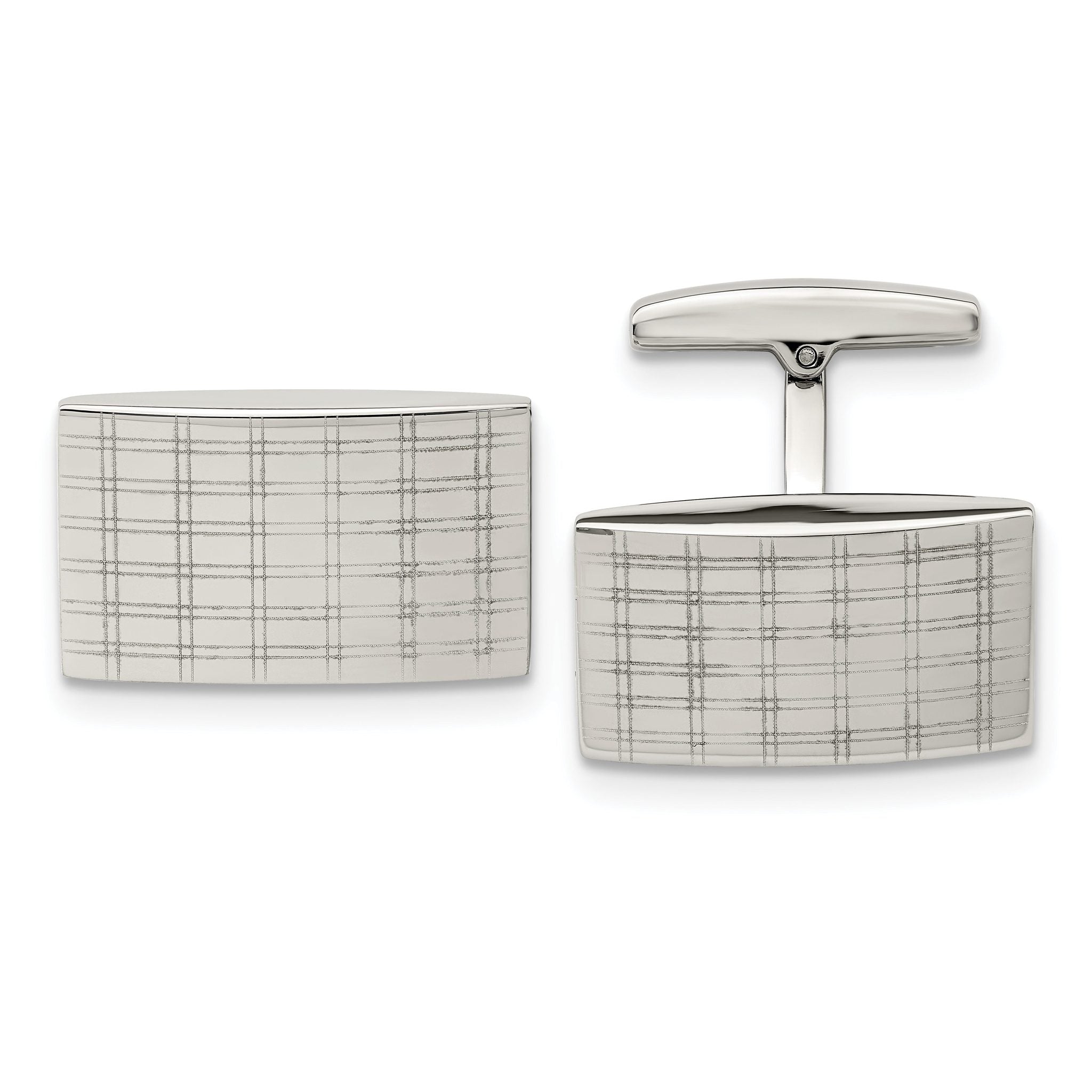 Laser-Design Rectangle Cufflinks in Stainless Steel