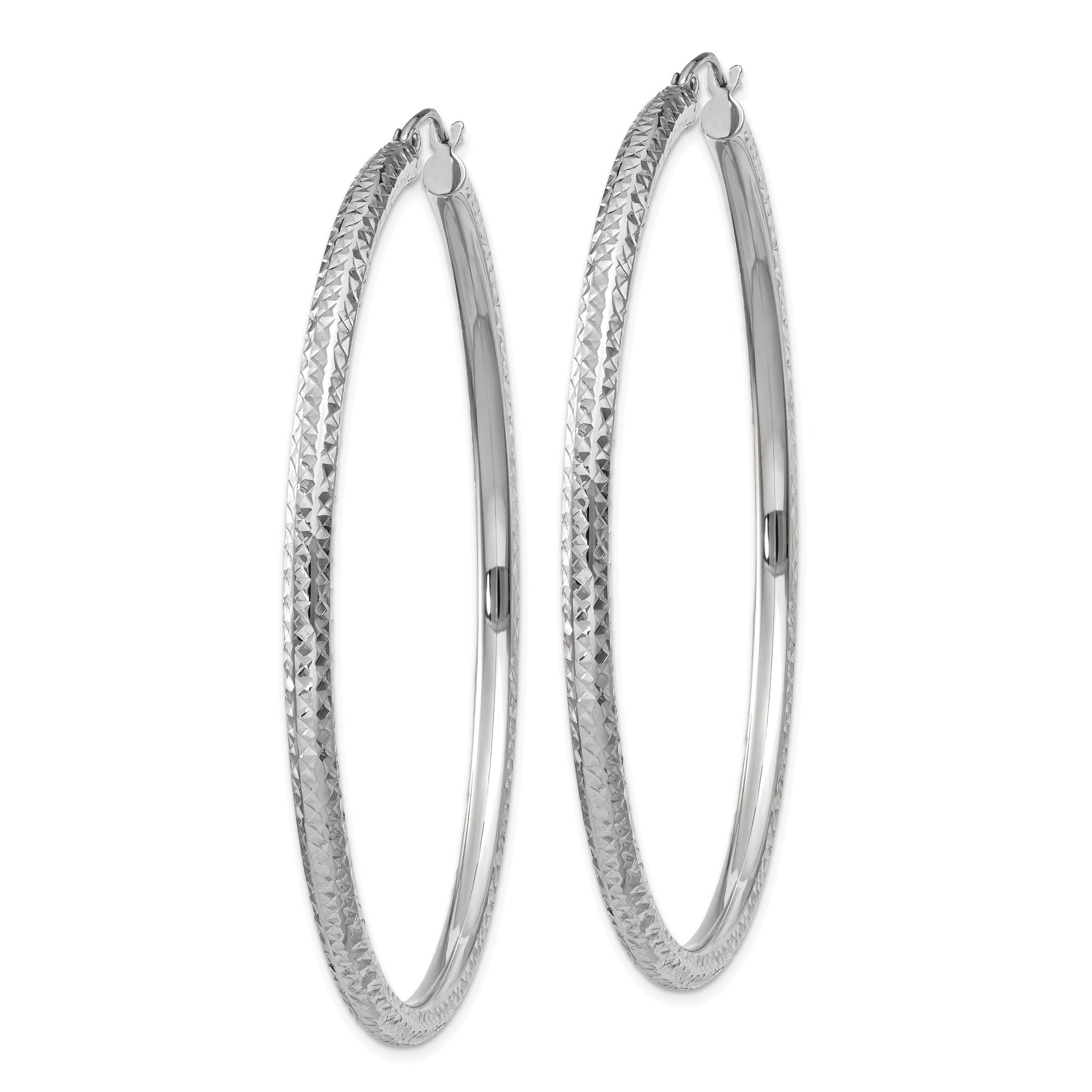10k White Gold Diamond-cut 3mm Round Hoop Earrings Secondary image