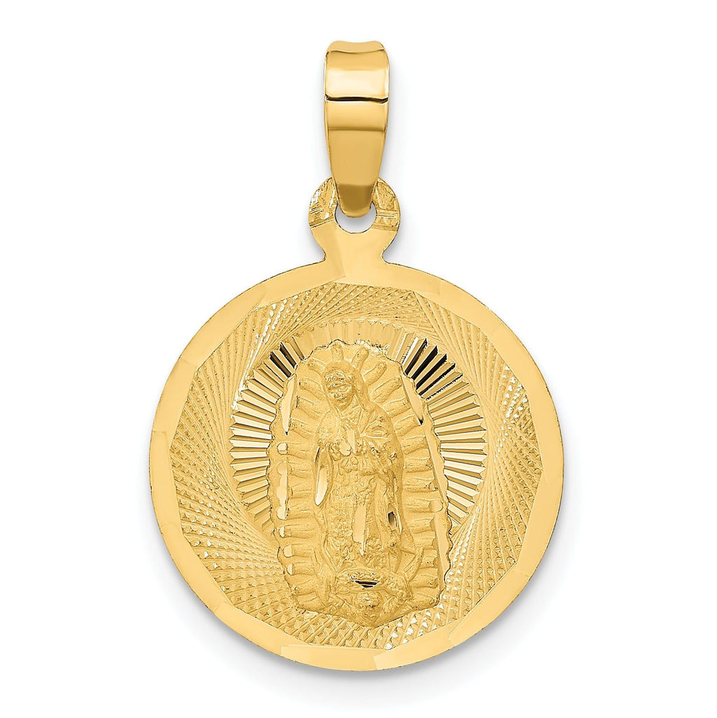 14K Gold Polished Lady of Guadalupe Pendant with Diamond-Cut Detailing