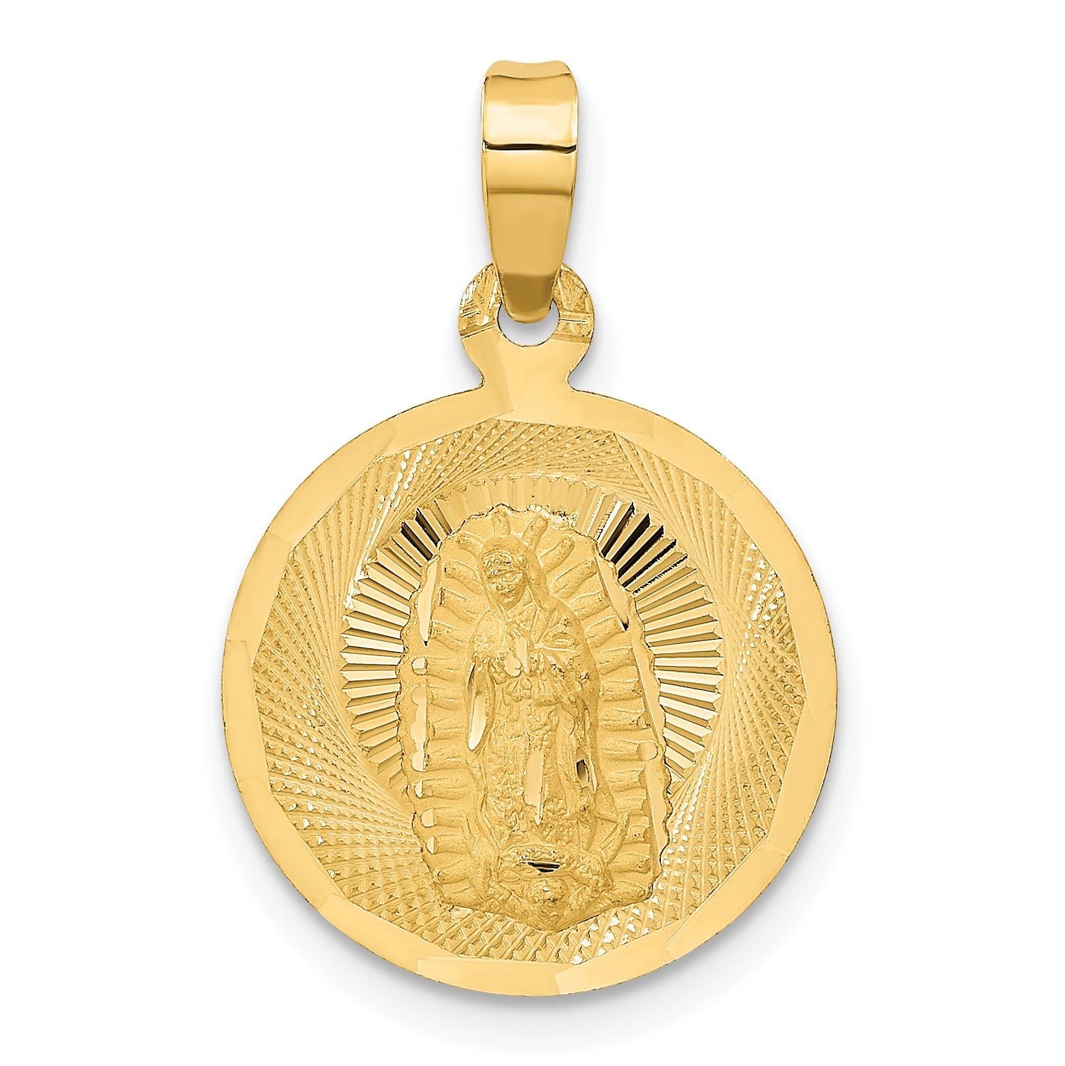 14K Gold Polished Lady of Guadalupe Pendant with Diamond-Cut Detailing