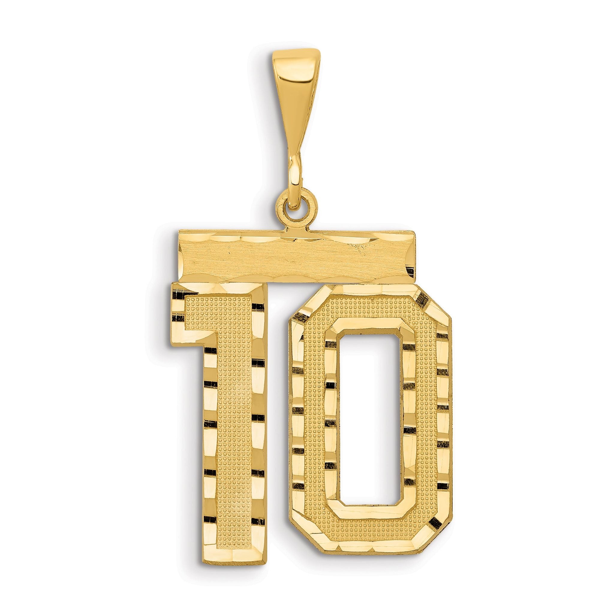 14K Gold Large Diamond-Cut Number 10 Charm with Brushed Finish Main image