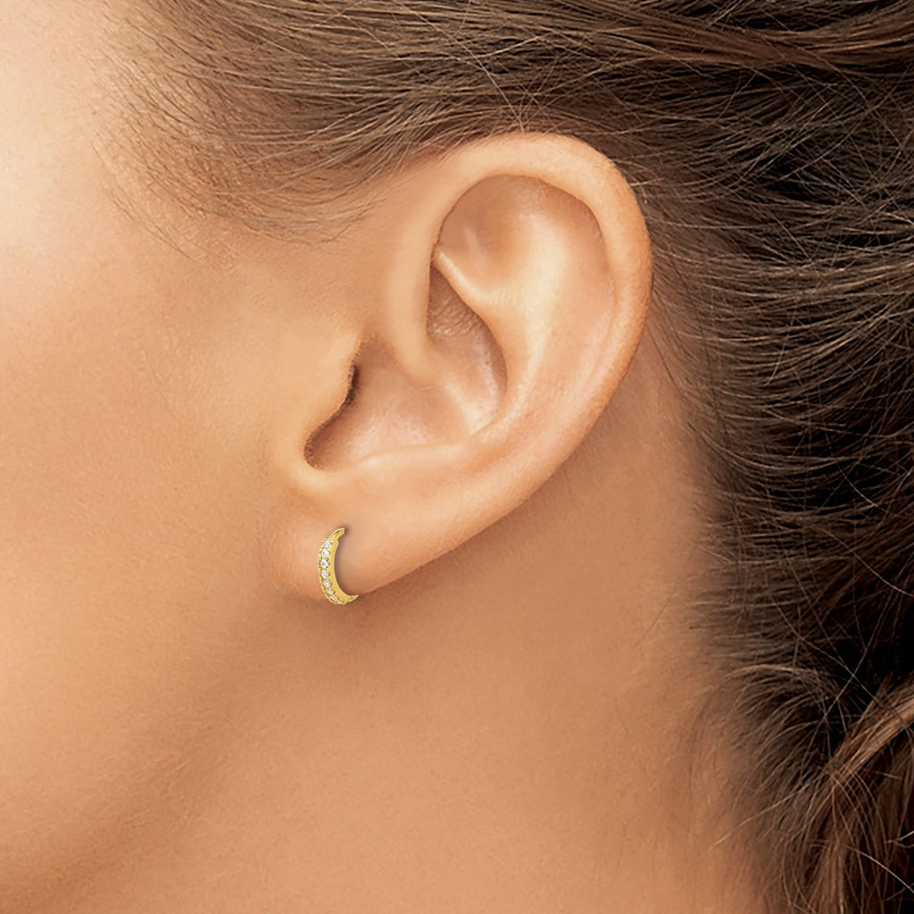 10K Polished 1.5mm CZ Hinged Hoop Earrings