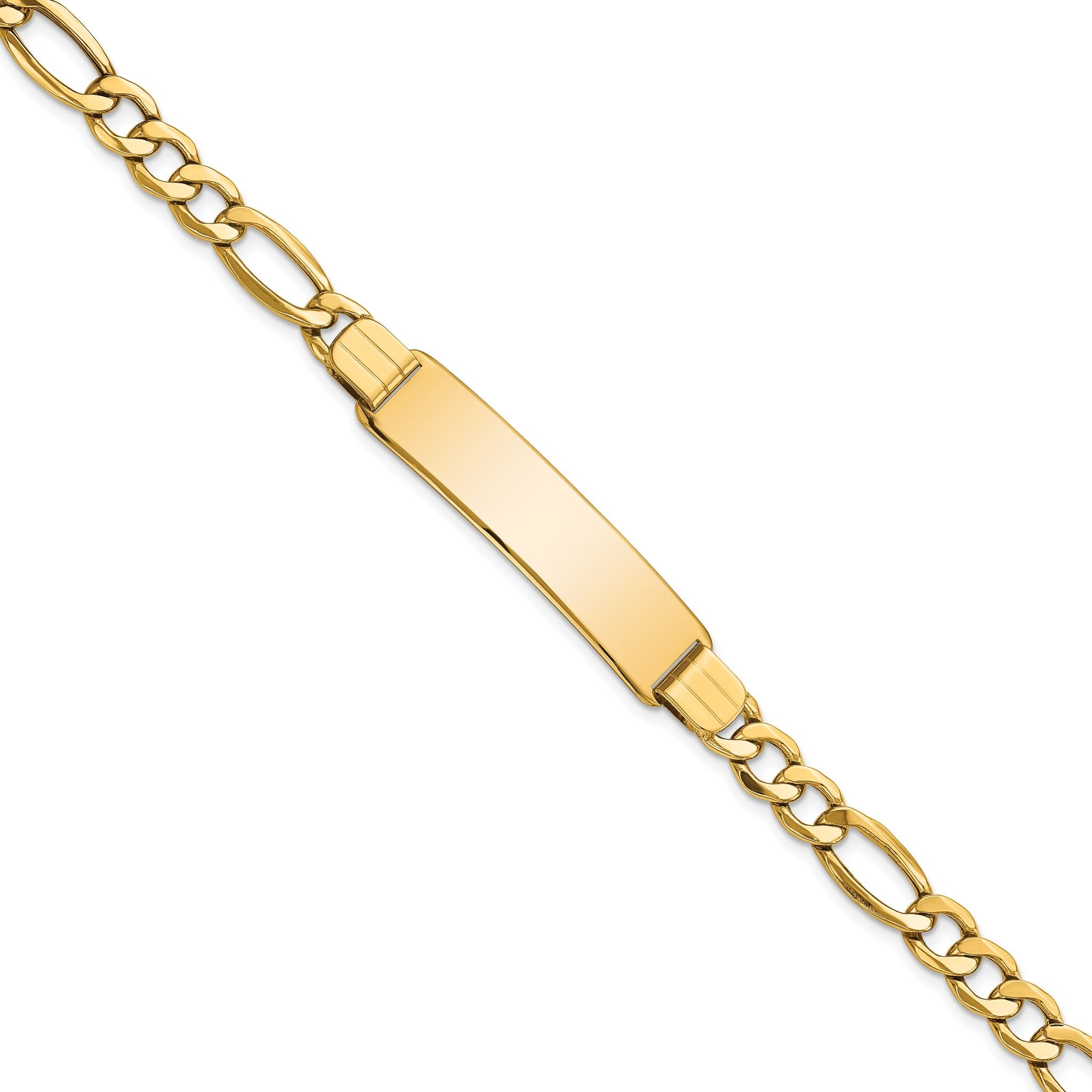 14k Polished Semi-Solid Chain/Solid Plate Figaro Link 37.5x10mm Plate 8 inch ID Bracelet Main image