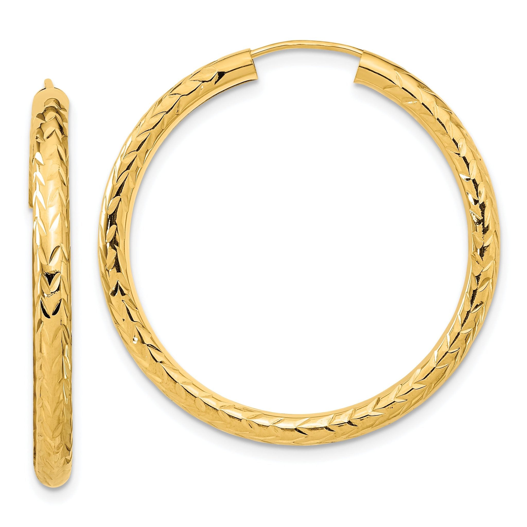 14k Polished & D/C Endless Hoop Earrings Main image