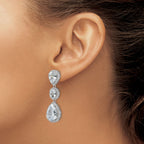 Cheryl M Sterling Silver Rhodium-plated Brilliant-cut Three Teardrop CZ Halo Post Dangle Earrings