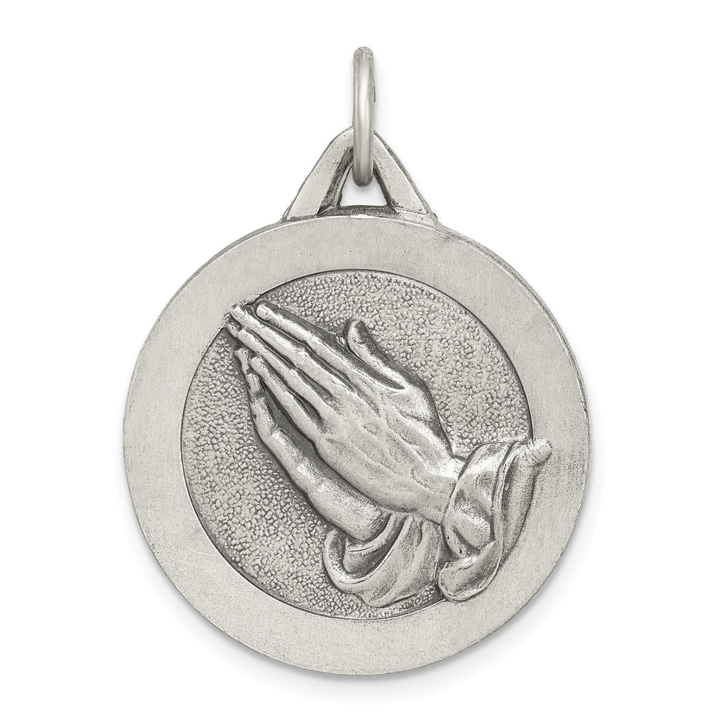 Sterling Silver 925 Praying Hands Pendant with Antiqued Finish