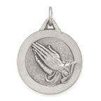 Sterling Silver 925 Praying Hands Pendant with Antiqued Finish