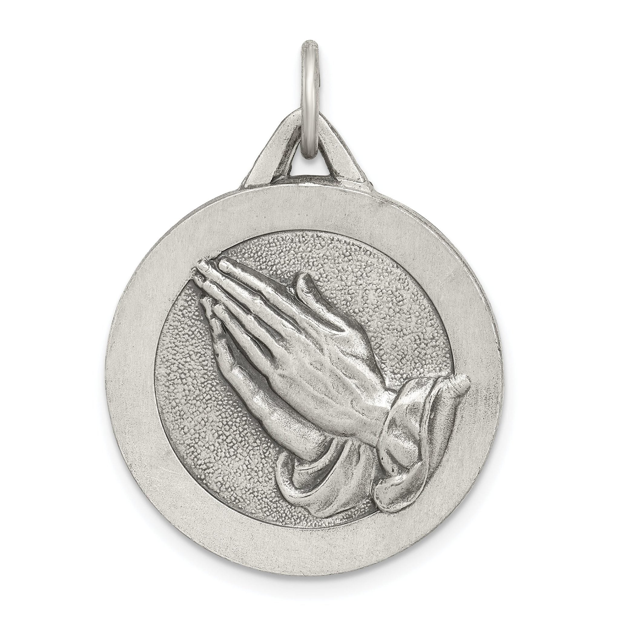Sterling Silver 925 Praying Hands Pendant with Antiqued Finish