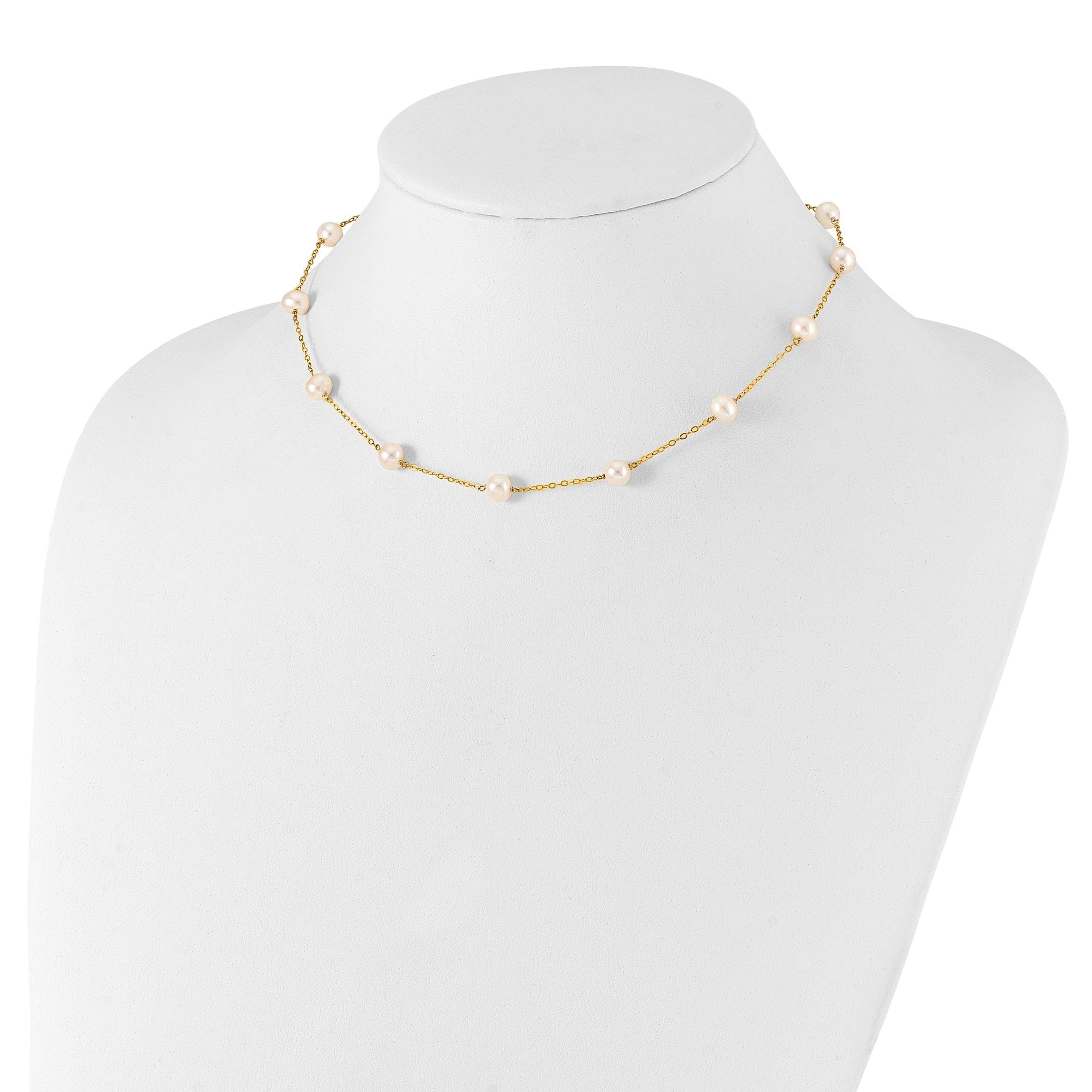 14K 5.5-6.5mm White Near Round Freshwater Cultured Pearl 12-station 18 inch Necklace