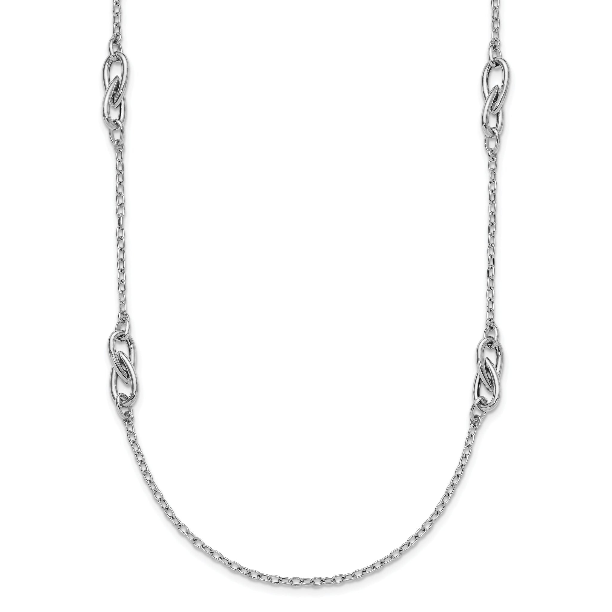 Sterling Silver RH-plate Polish Fancy Link w/2in ext. Necklace