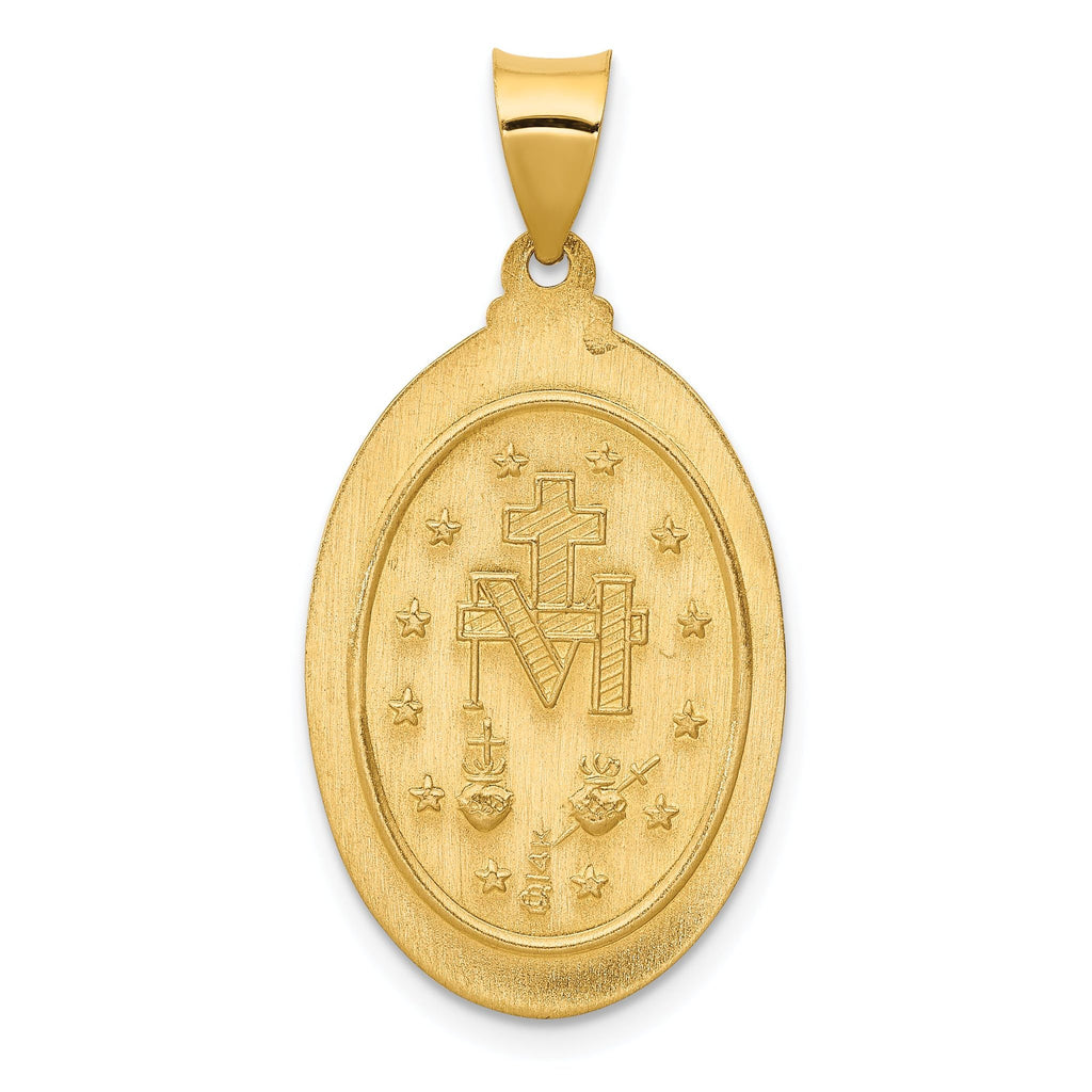 14K Gold Miraculous Medal Hollow Oval Pendant with Polished Finish