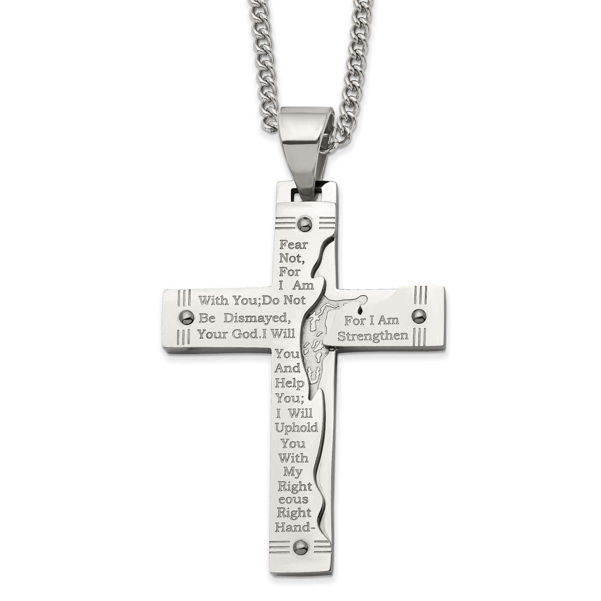 Isaiah 41:10 Prayer Cross Necklace in Stainless Steel Main image