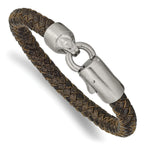 Stainless Steel Brushed Brown Braided Leather Bracelet for Men