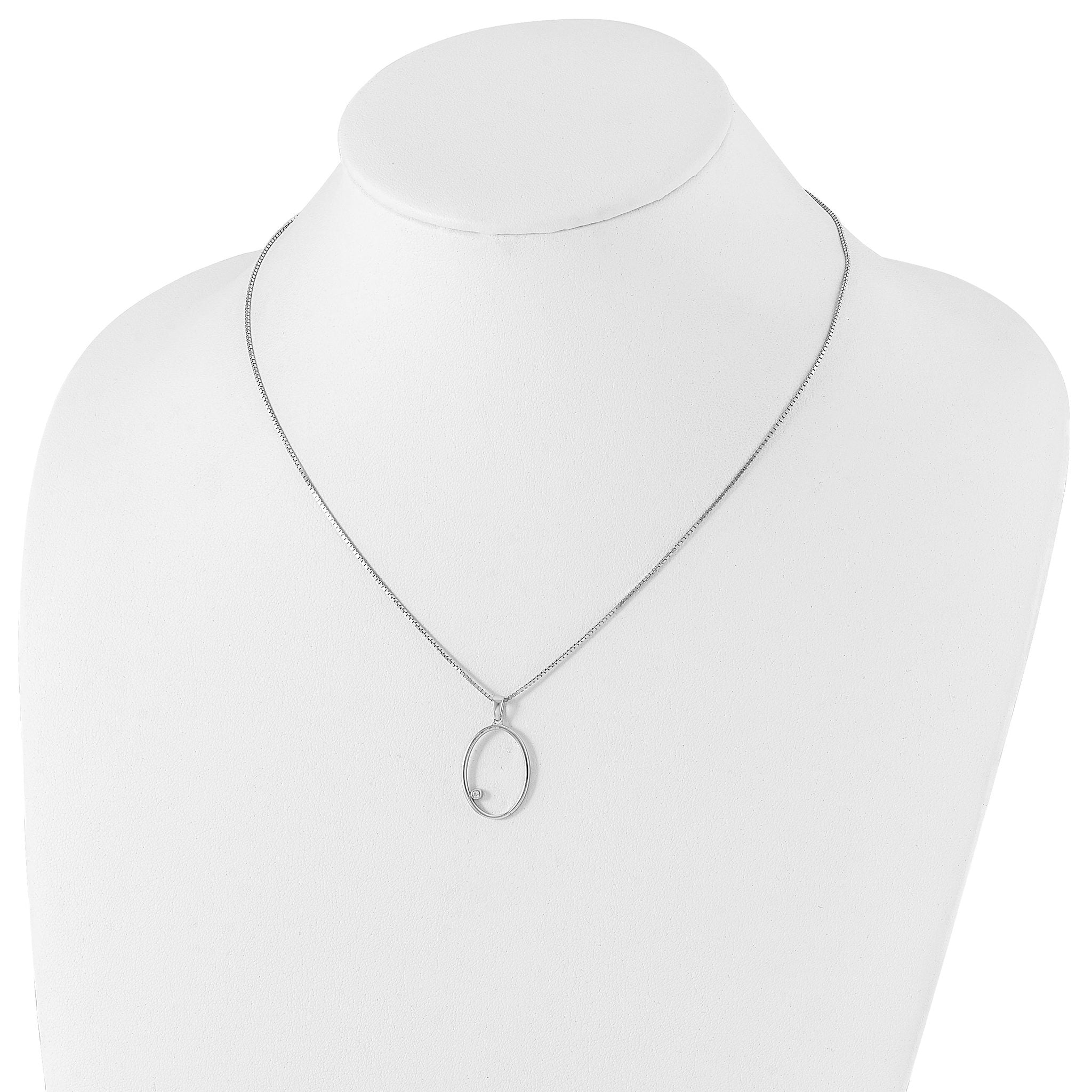 White Ice Sterling Silver Rhodium-plated 18 Inch Diamond Open Oval Necklace with 2 Inch Extender