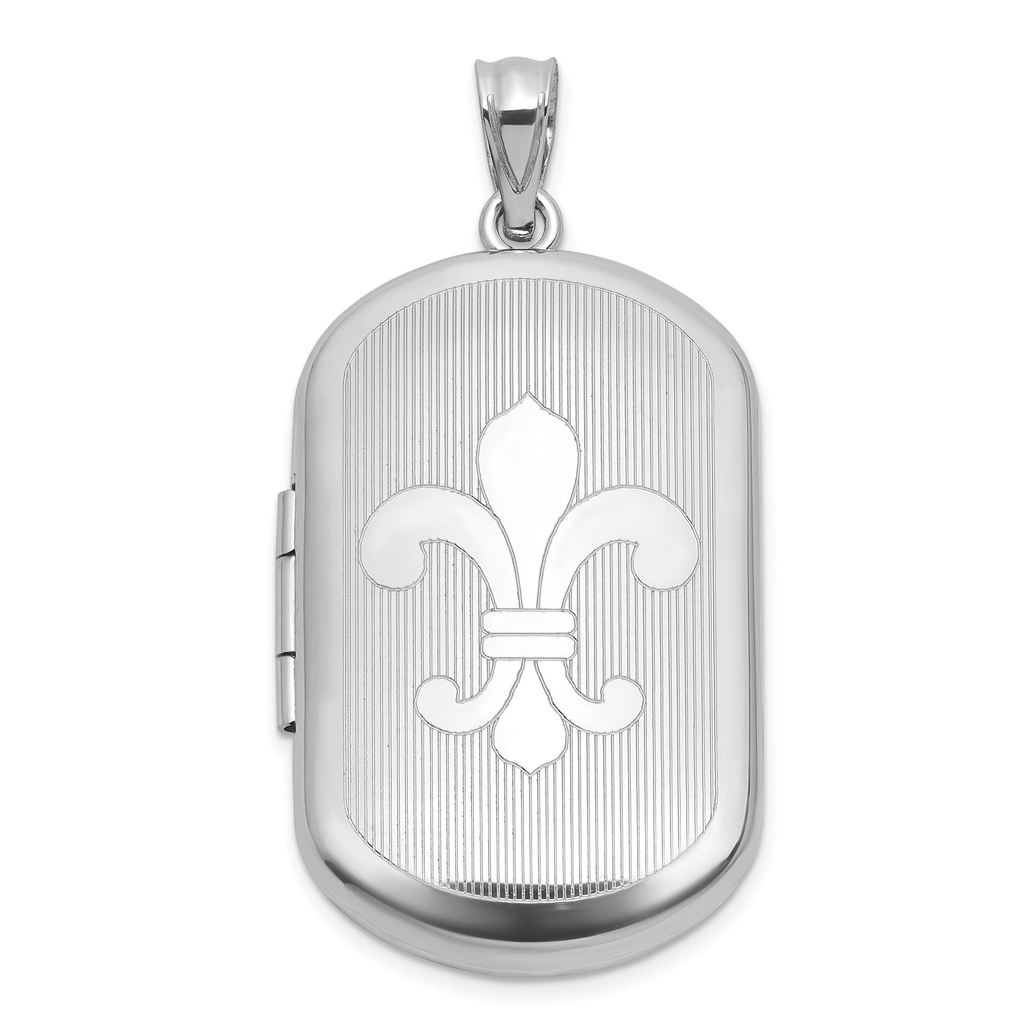 Sterling Silver Rhodium-plated Polished Front/Brushed Back Fleur De Lis 20mm Rectangle Locket Main image