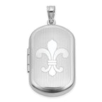 Sterling Silver Rhodium-plated Polished Front/Brushed Back Fleur De Lis 20mm Rectangle Locket