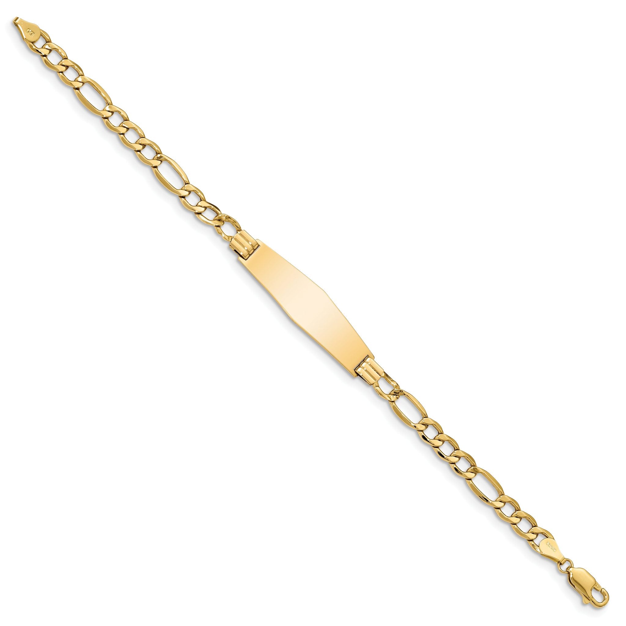 14k Polished Semi-Solid Chain/Solid Plate Figaro Link Soft Diamond Shape 34x10mm Plate 7 inch ID Bracelet Secondary image