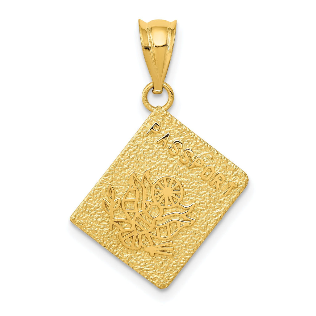 14K Gold Passport Charm with Polished Finish and Textured Design  Travel-Inspired Elegance