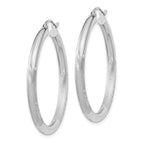 10k White Gold Satin & Diamond-cut 3mm Round Hoop Earrings