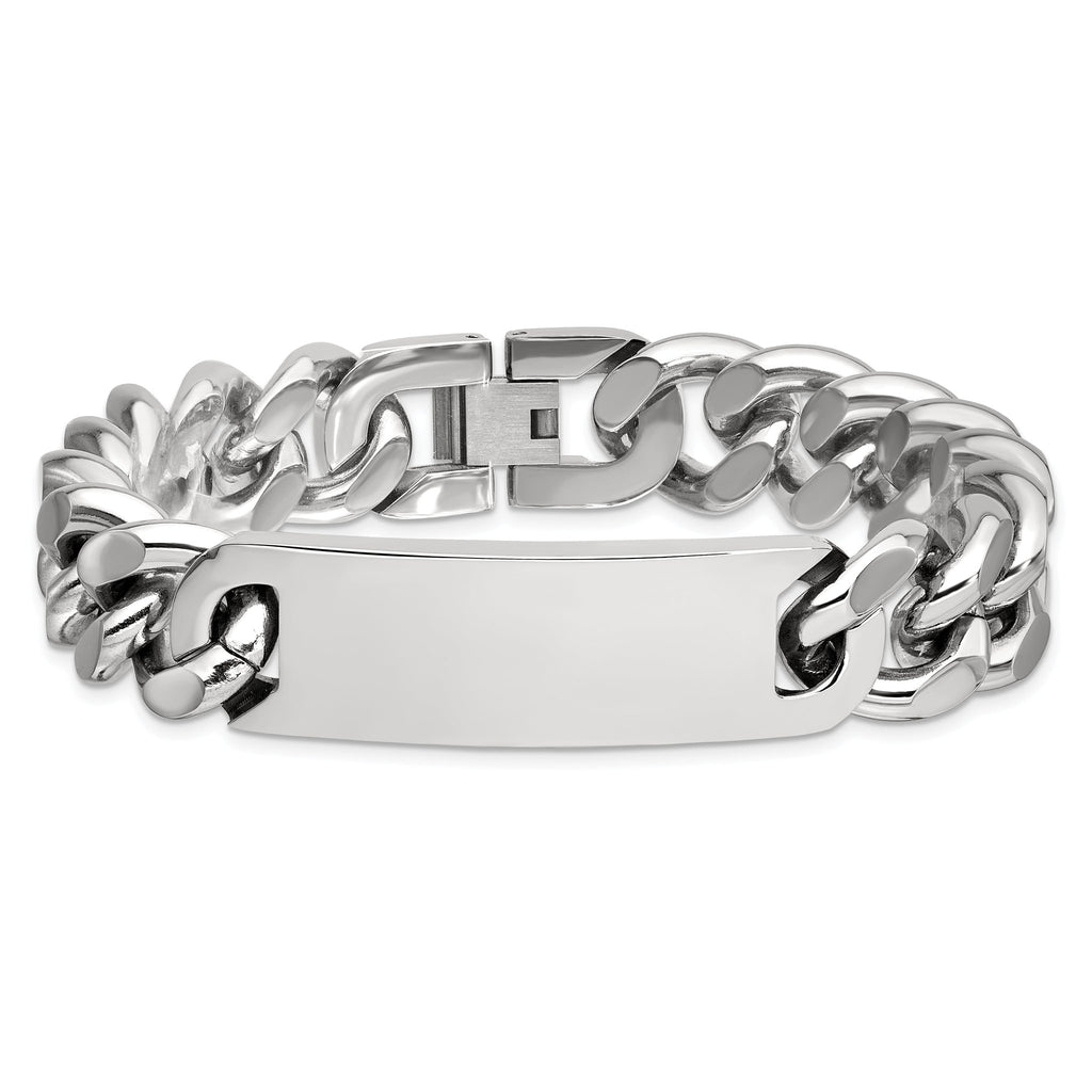 Stainless Steel Polished Curb Link ID Bracelet for Men