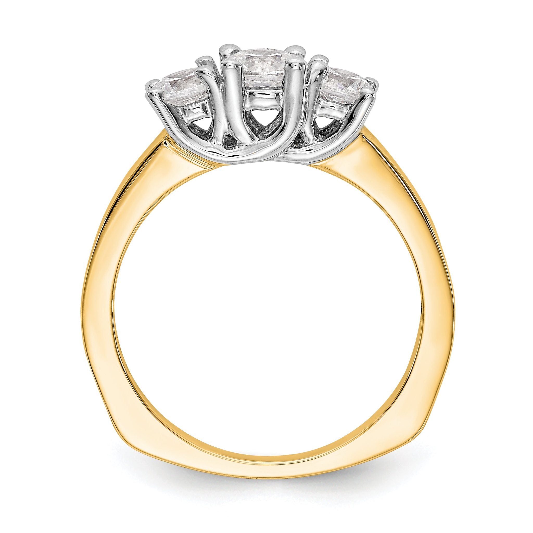 14K Two-tone 3-Stone (Holds 1/2 carat (4.7mm) Round Center) Includes 2-4.00mm Round Side Diamonds Semi-Mount Engagement Ring