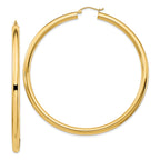 14k Polished 4x70mm Lightweight Round Tube Hoop Earrings
