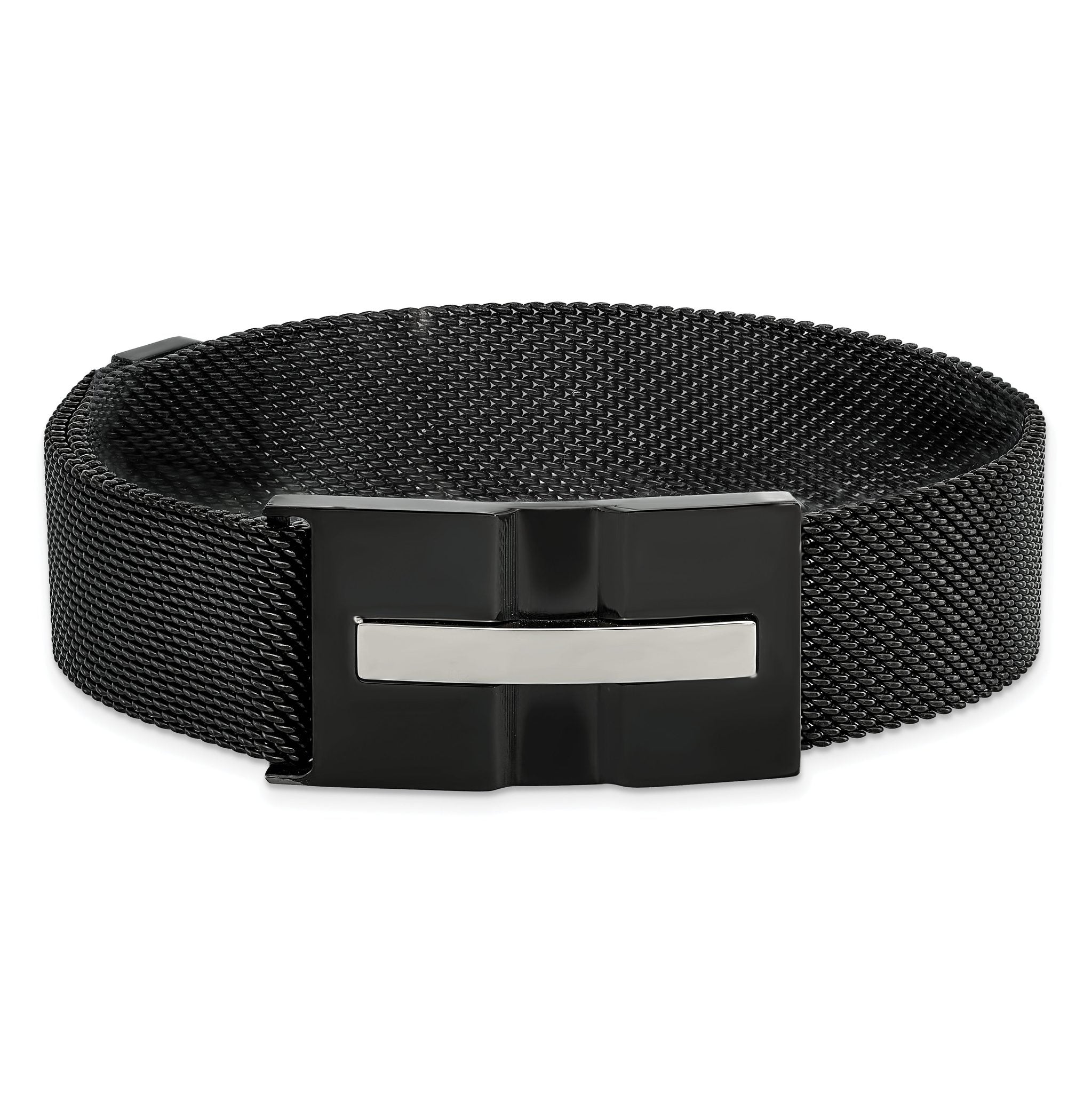 Stainless Steel Polished Black IP-plated Mesh Adjustable Magnetic Clasp Bracelet