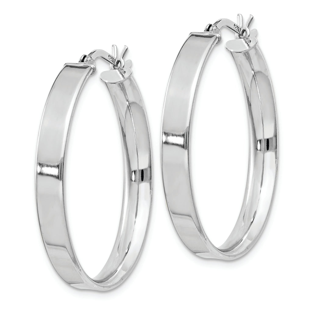 Sterling Silver Rhodium Plated 4.25x30 Hoop Earrings