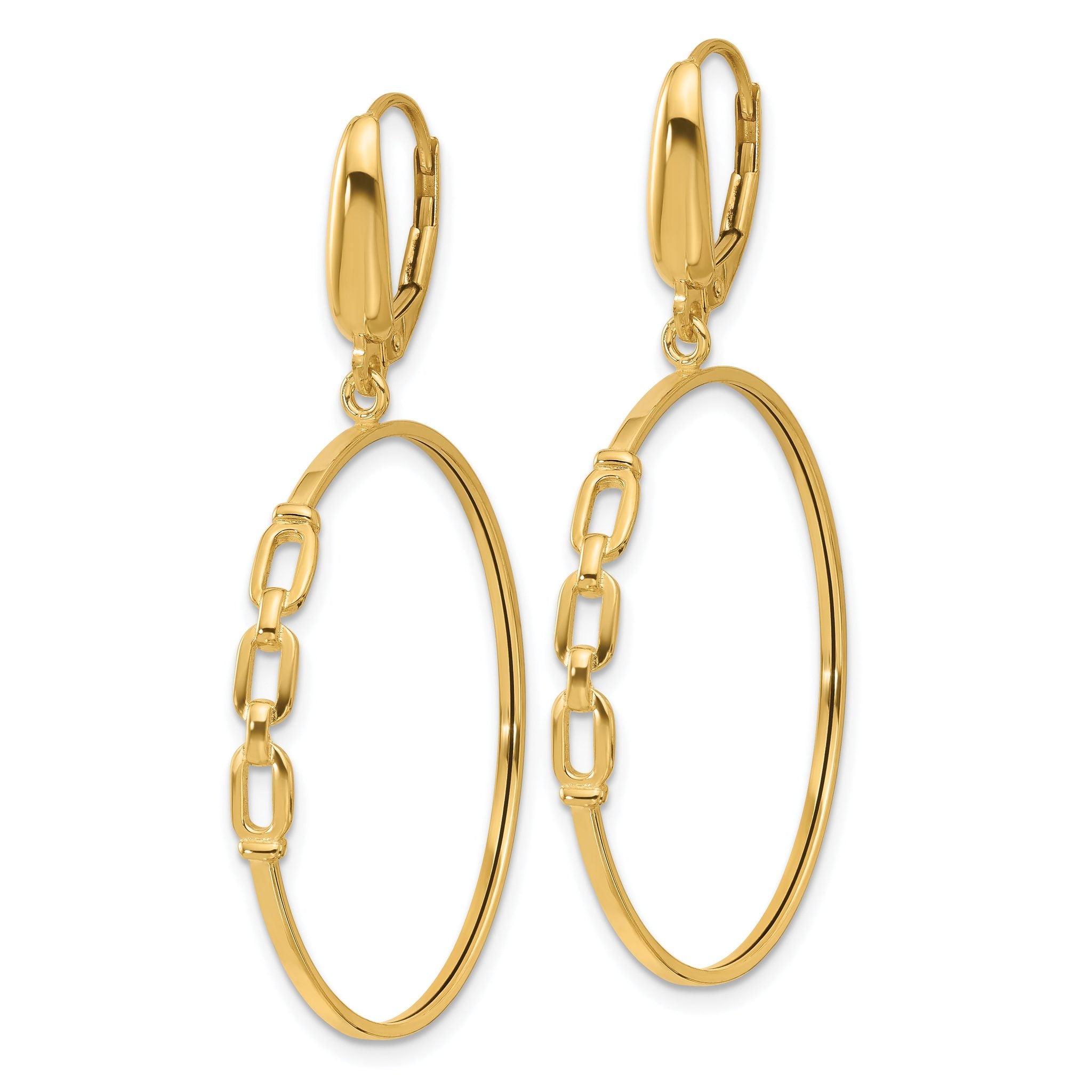 14K Polished Link Design Leverback Hoop Earrings Secondary image