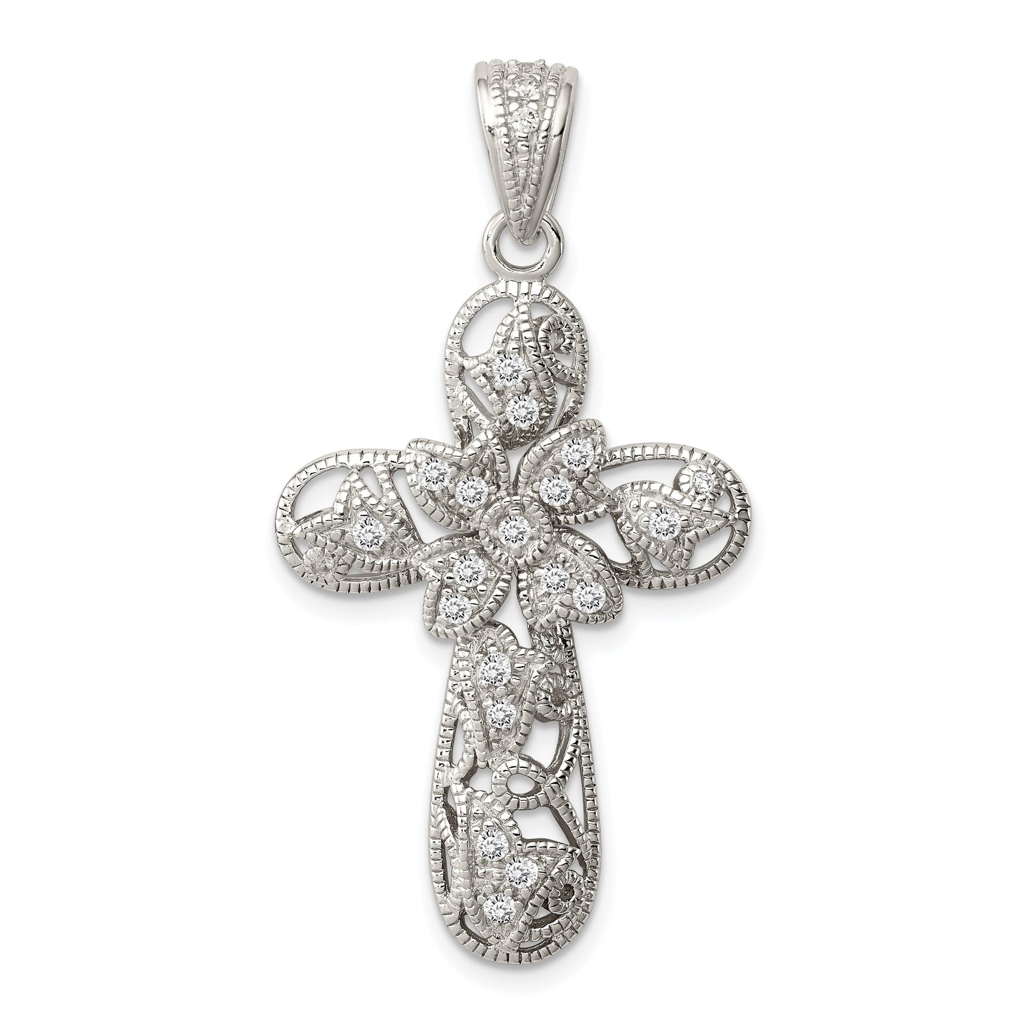 Sterling Silver 925 CZ Cross Pendant with Polished Rhodium Finish Main image