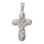 Sterling Silver 925 CZ Cross Pendant with Polished Rhodium Finish