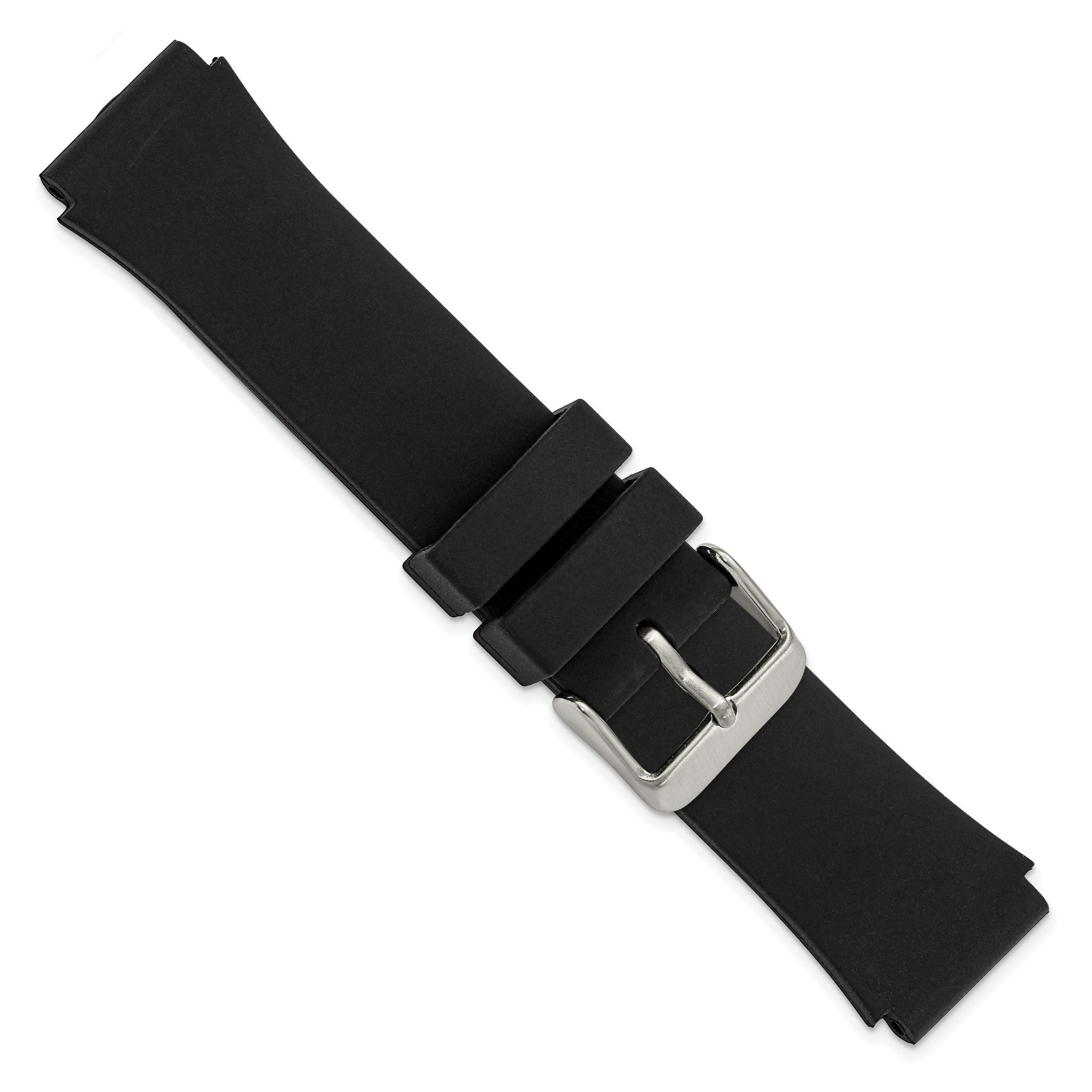 Smooth Silicone Watch Band in Black with Stainless Steel Buckle, 20mm