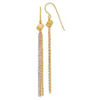 14k Tri-color Polished Fancy Chain Dangle Tassel Shepherd Hook Earrings