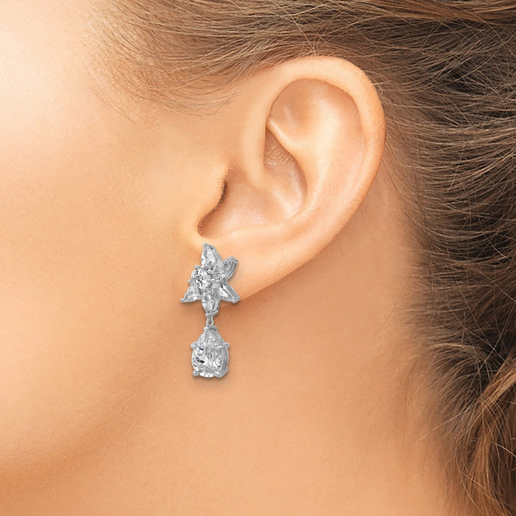 Cheryl M Sterling Silver Rhodium-plated Polished Fancy Multi-cut CZ Post Dangle Earrings