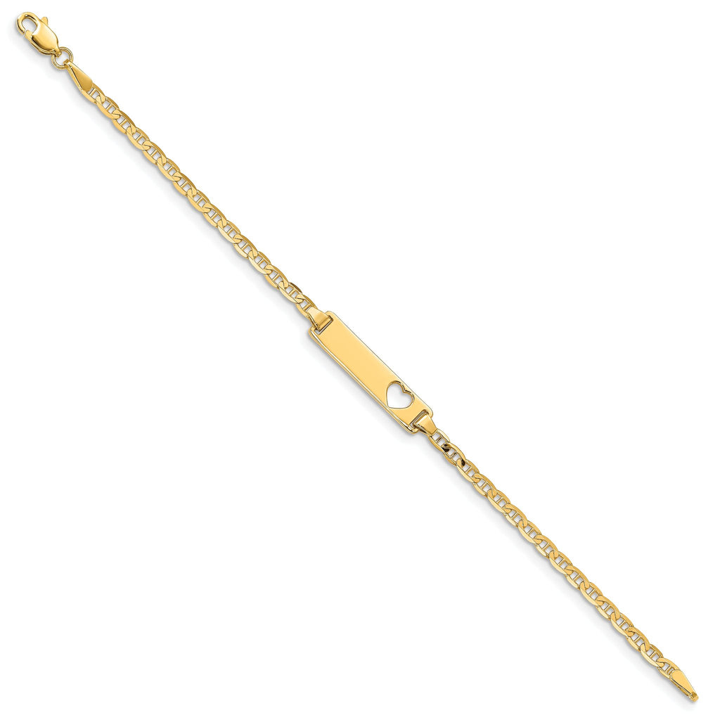 14k Polished Solid Chain/Solid Plate Anchor Link Cut-out Heart 21.5x4.8mm Plate 5.5 inch Baby/Child ID Bracelet