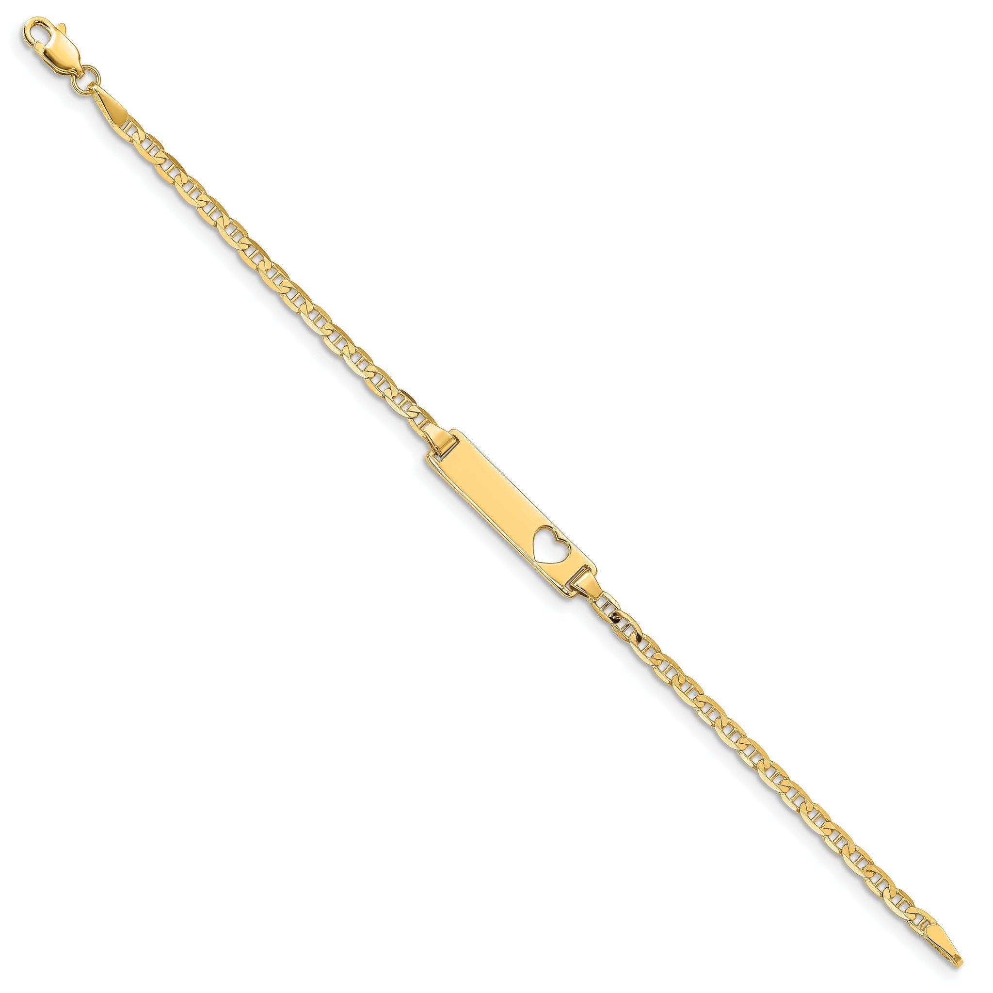 14k Polished Solid Chain/Solid Plate Anchor Link Cut-out Heart 21.5x4.8mm Plate 5.5 inch Baby/Child ID Bracelet