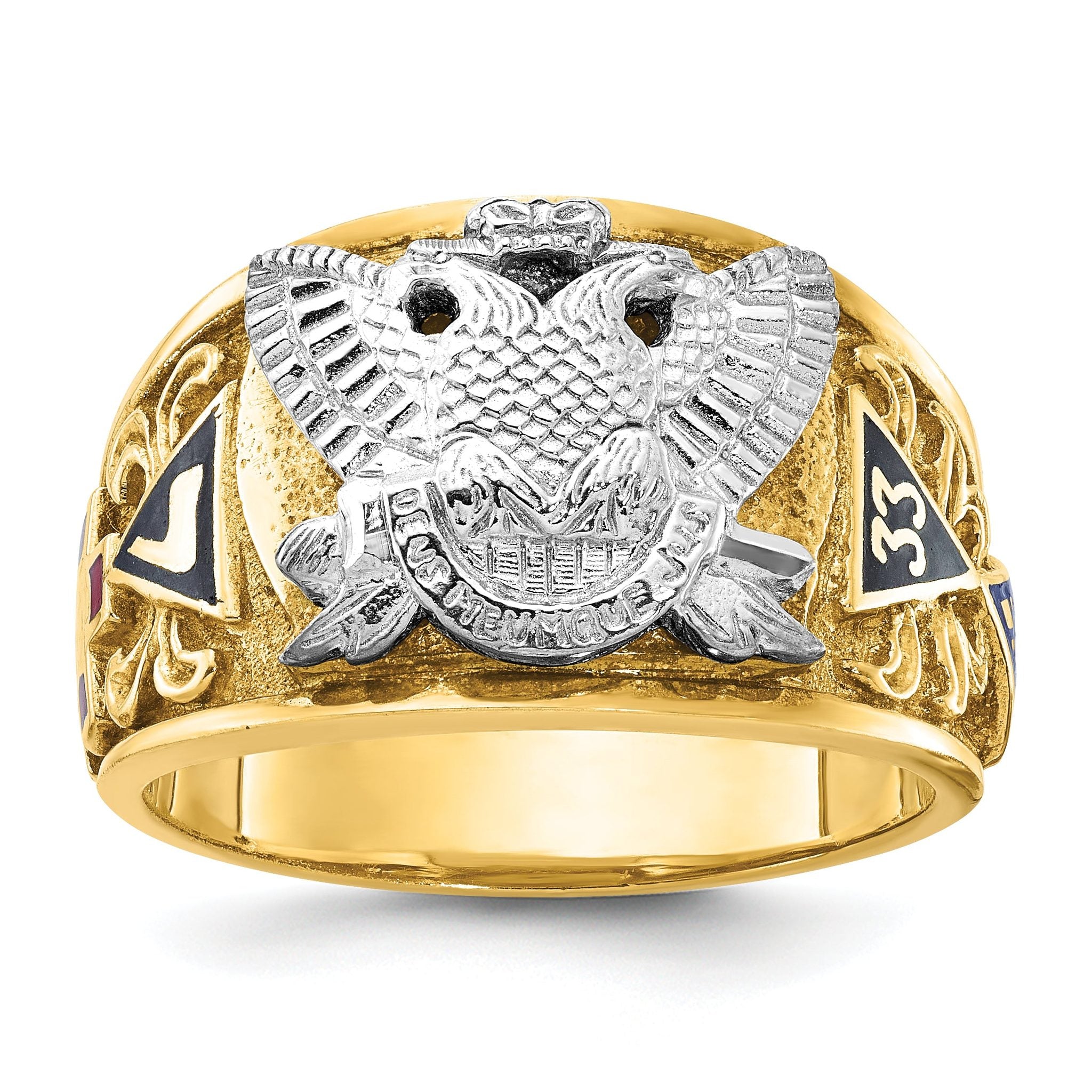 10k Two-tone Men's Polished and Textured with Multi-color Enamel Active 33rd Degree Masonic Ring Main image