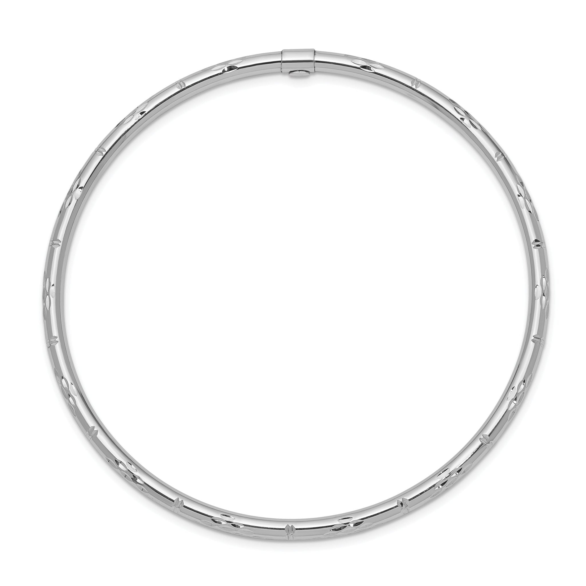 14K White Gold Polished Diamond-Cut Bangle Elegant Slip-On Secondary image