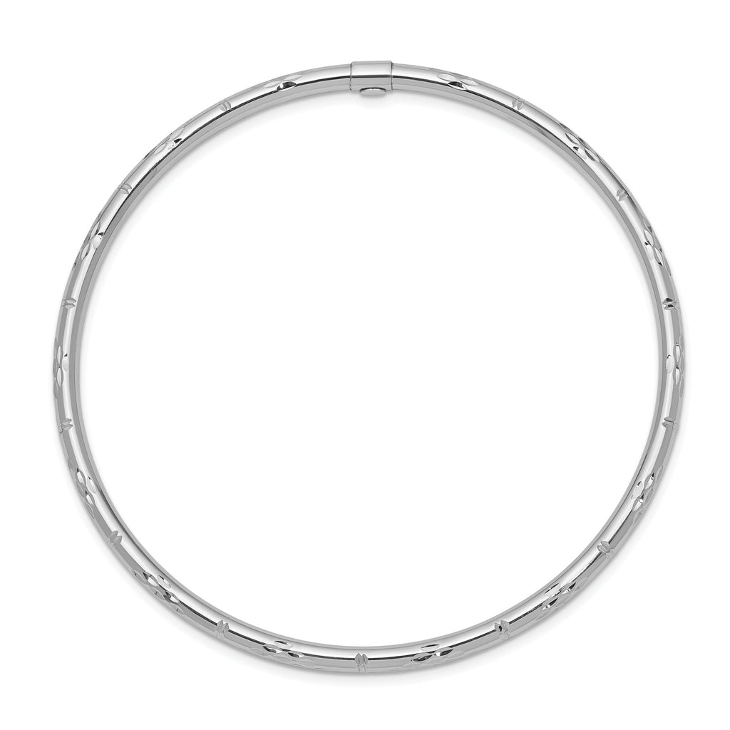 14K White Gold Polished Diamond-Cut Bangle Elegant Slip-On