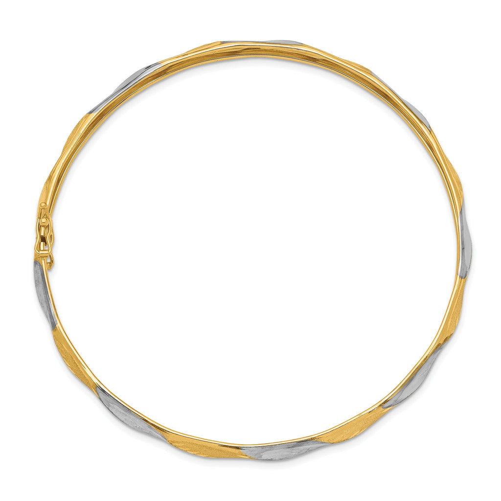 14K White Rhodium Flexible Diamond-Cut Bangle with Safety Clasp