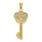 14K Gold Fleur De Lis Crown Key Charm with White Rhodium Finish  Polished & Elegant