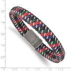 Stainless Steel Antiqued & Polished Multi-Color Leather with Wire Bracelet